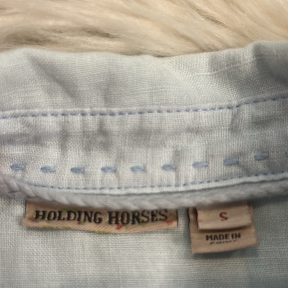 Anthropologie Holding Horses linen button front top light blue S - Picture 6 of 9